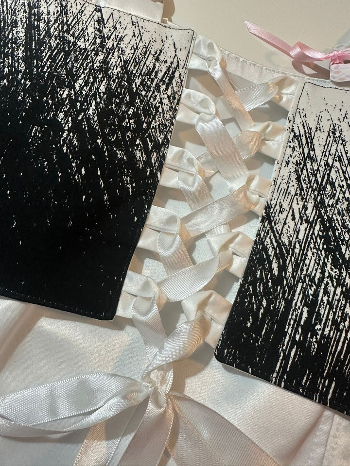 Black &amp; White (Scratch pattern) - Reversible Corset Top- L-XL — reversible corset top handmade in Helsinki by PopJoy