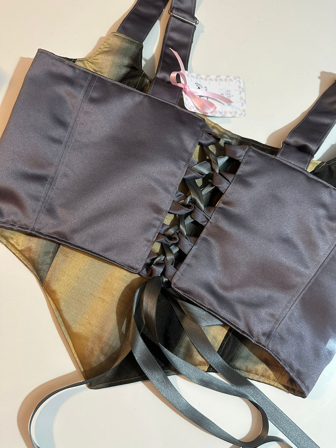Bronze &amp; Dark Blue - Reversible Corset Top- M-L — reversible corset top handmade in Helsinki by PopJoy