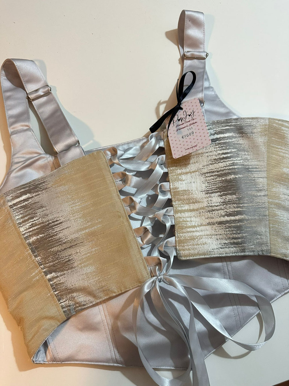 Brushed Silver - Reversible Corset Top- XL-XXL — reversible corset top handmade in Helsinki by PopJoy