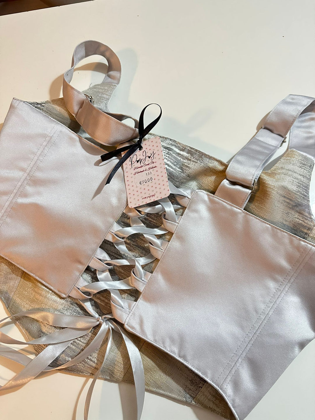 Brushed Silver - Reversible Corset Top- XL-XXL — reversible corset top handmade in Helsinki by PopJoy