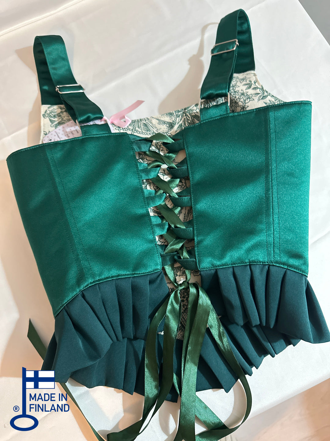 Ruffled Emerald Green - Reversible Corset Top (Made to Order) — made in Finland — view 4
