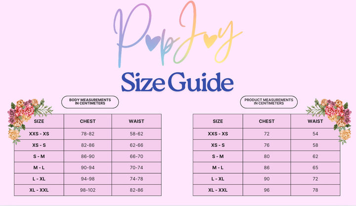PopJoy corset size guide