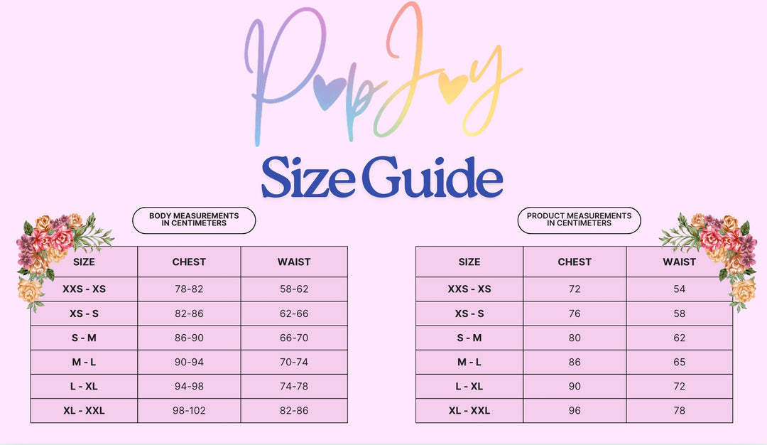 PopJoy corset size guide