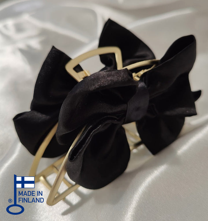 Metallic Hair Claw Clip with bow - White Satin Bow — made in Finland — view 4