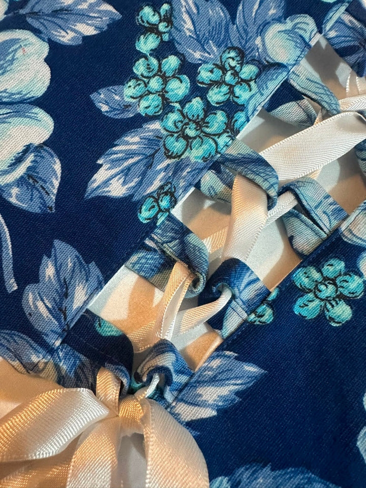 Blue Floral &amp; Cream - Reversible Corset Top - Sample Sale - S-M — view 1