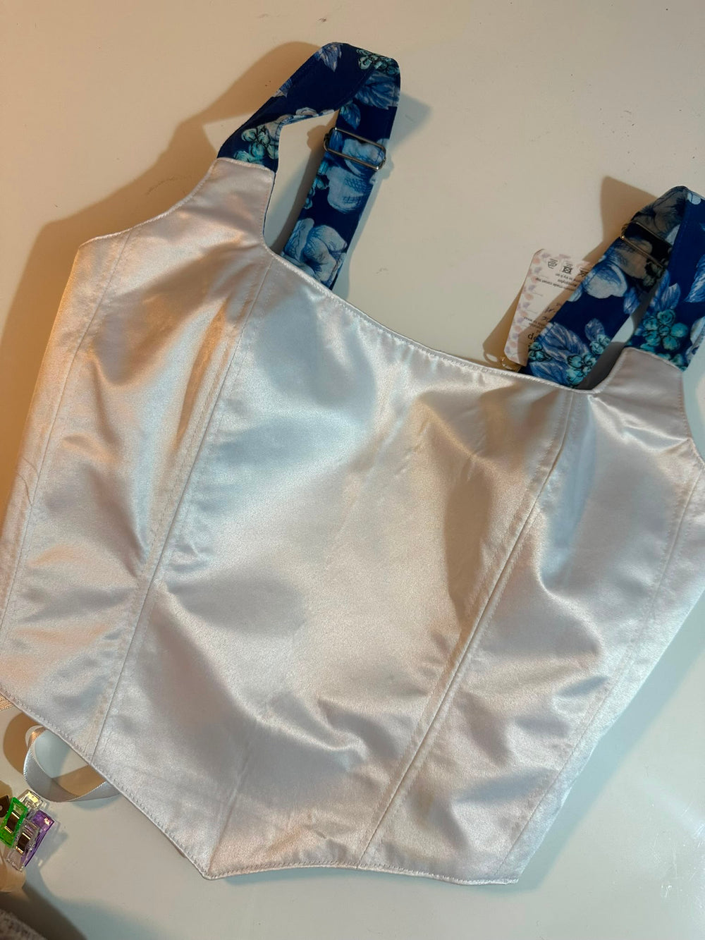 Blue Floral & Cream - Reversible Corset Top - Sample Sale - S-M — view 2