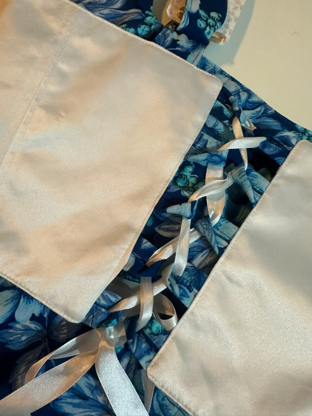Blue Floral &amp; Cream - Reversible Corset Top - Sample Sale - S-M — view 3