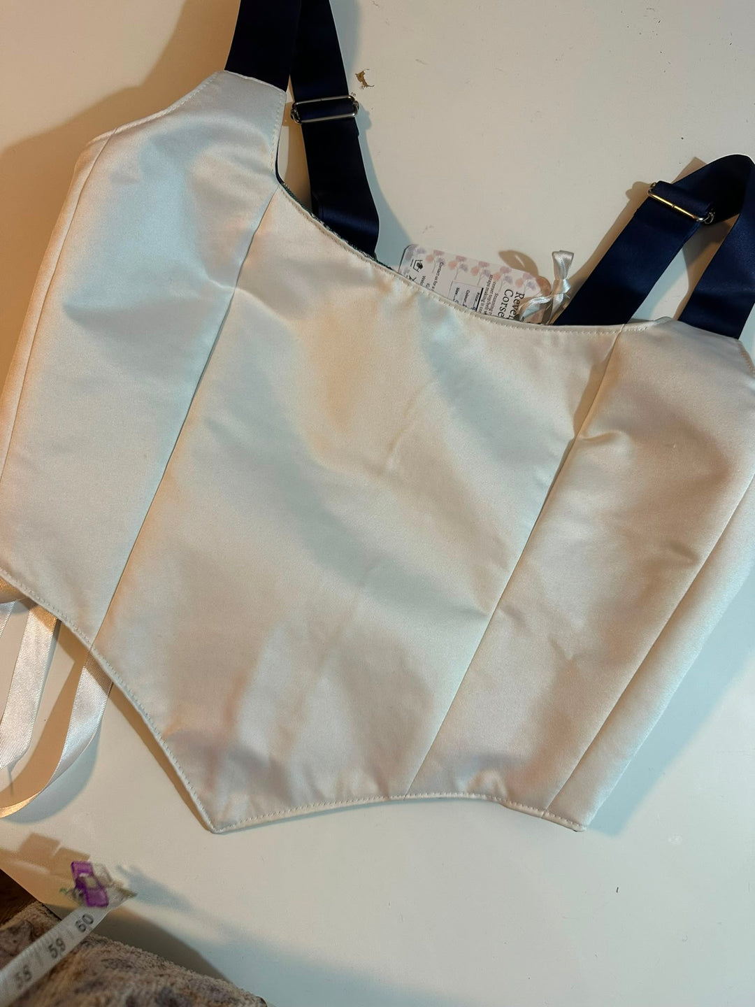 Navy Blue & Cream - Reversible Corset Top - Sample Sale - S-M — view 1
