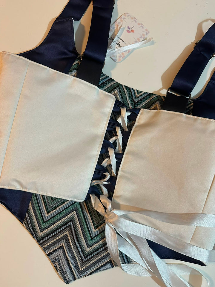 Navy Blue &amp; Cream - Reversible Corset Top - Sample Sale - S-M — view 3