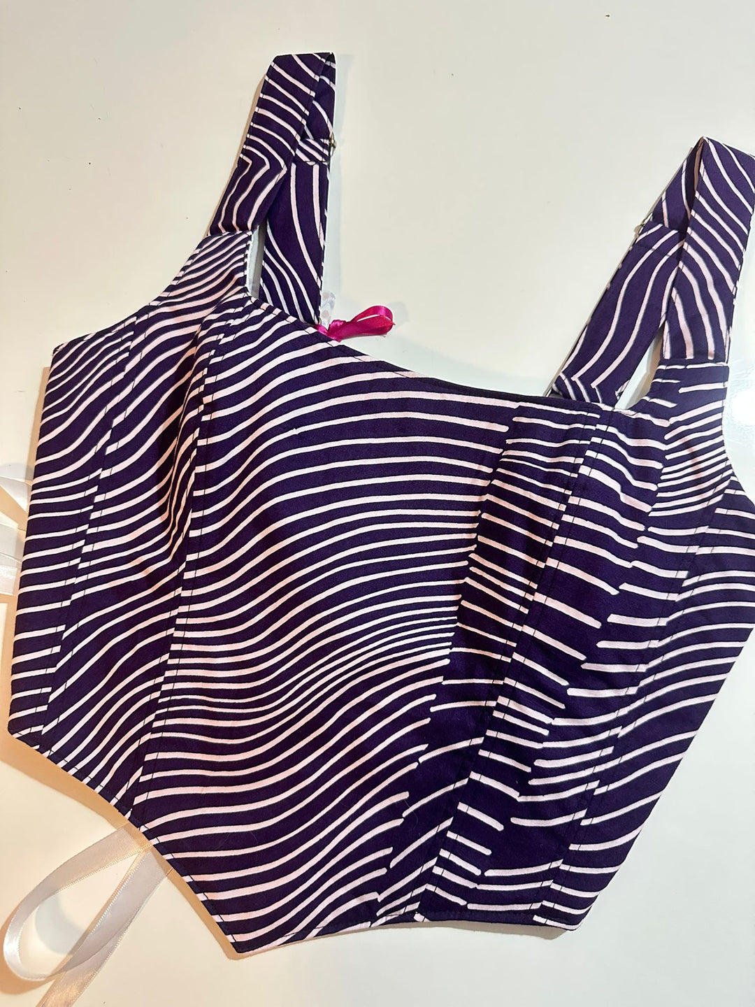 Purple & White Stripes - Reversible Corset Top- S-M — reversible corset top handmade in Helsinki by PopJoy