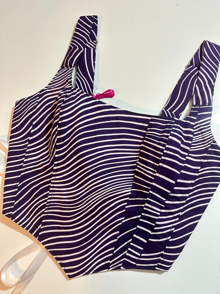 Purple &amp; White Stripes - Reversible Corset Top- S-M — reversible corset top handmade in Helsinki by PopJoy