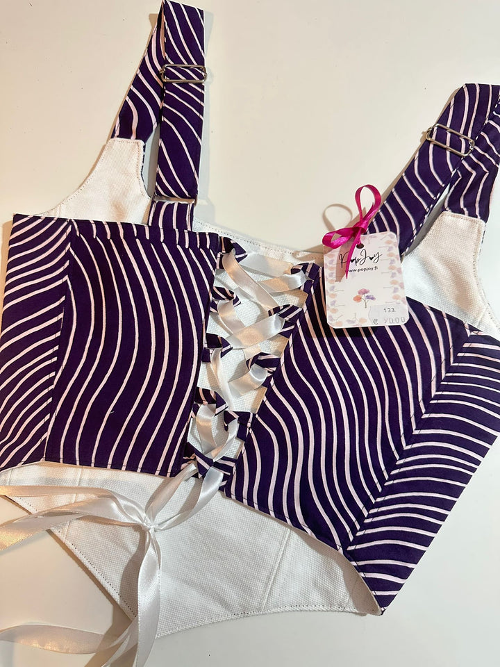 Purple &amp; White Stripes - Reversible Corset Top- S-M — reversible corset top handmade in Helsinki by PopJoy