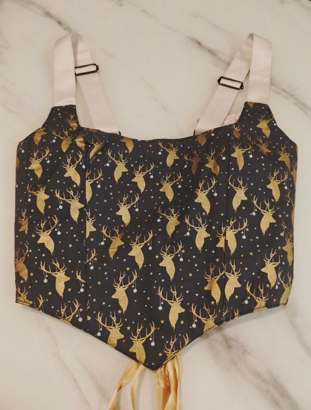 Reindeer Pattern - Reversible Corset Top- S-M — reversible corset top handmade in Helsinki by PopJoy
