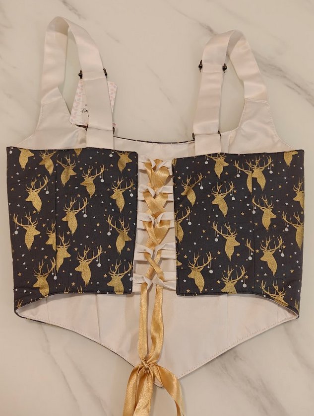 Reindeer Pattern - Reversible Corset Top- S-M — reversible corset top handmade in Helsinki by PopJoy