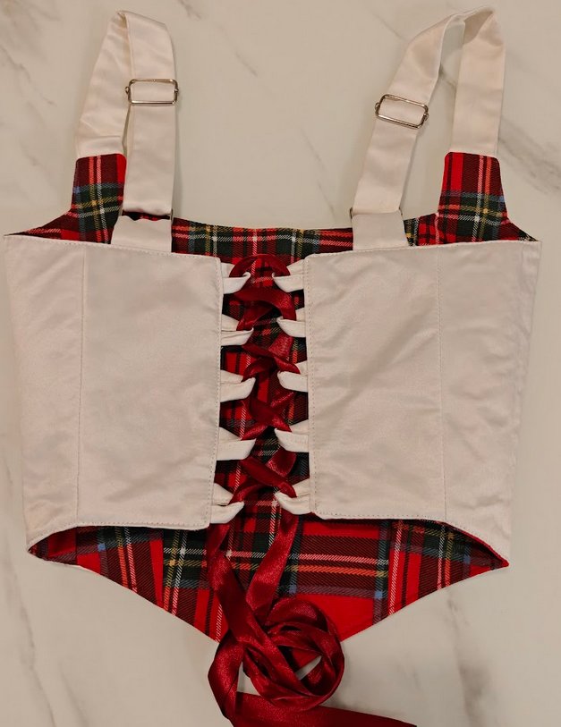Red &amp; White (Xmas) - Reversible Corset Top- S-M — reversible corset top handmade in Helsinki by PopJoy