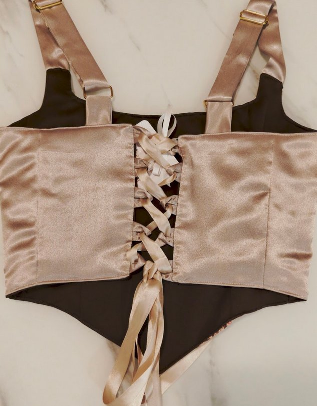 Champagne &amp; Brown - Reversible Corset Top- S-M — reversible corset top handmade in Helsinki by PopJoy