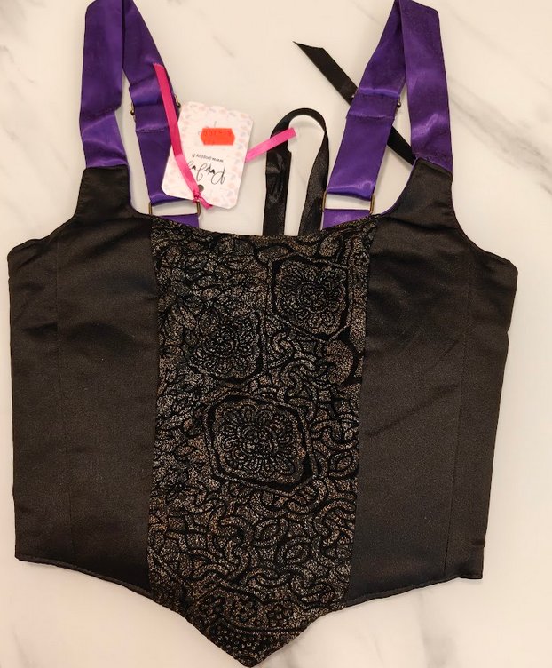 Black & Purple - Reversible Corset Top- XXS-XS — reversible corset top handmade in Helsinki by PopJoy