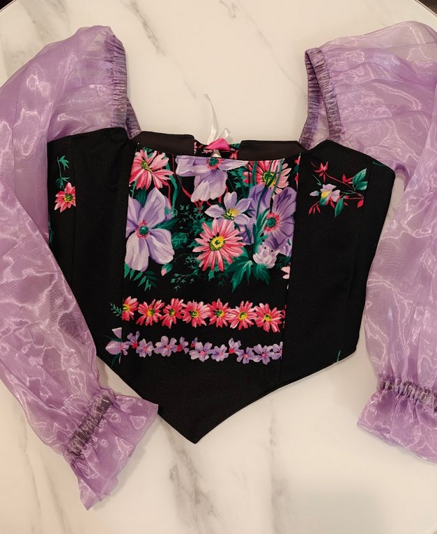 Black &amp; Pink with sleeves - Reversible Corset Top- S-M — reversible corset top handmade in Helsinki by PopJoy