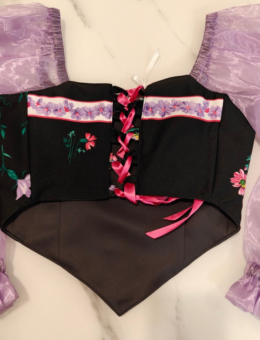 Black & Pink with sleeves - Reversible Corset Top- S-M — reversible corset top handmade in Helsinki by PopJoy