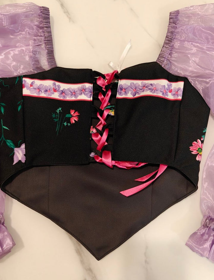 Black &amp; Pink with sleeves - Reversible Corset Top- S-M — reversible corset top handmade in Helsinki by PopJoy