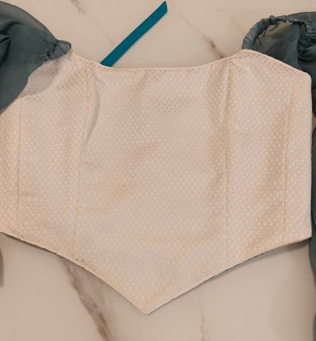 White & Green with sleeves - Reversible Corset Top - Sample Sale - M-L