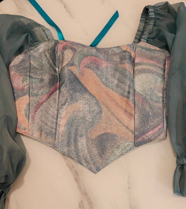 White & Green with sleeves - Reversible Corset Top - Sample Sale - M-L