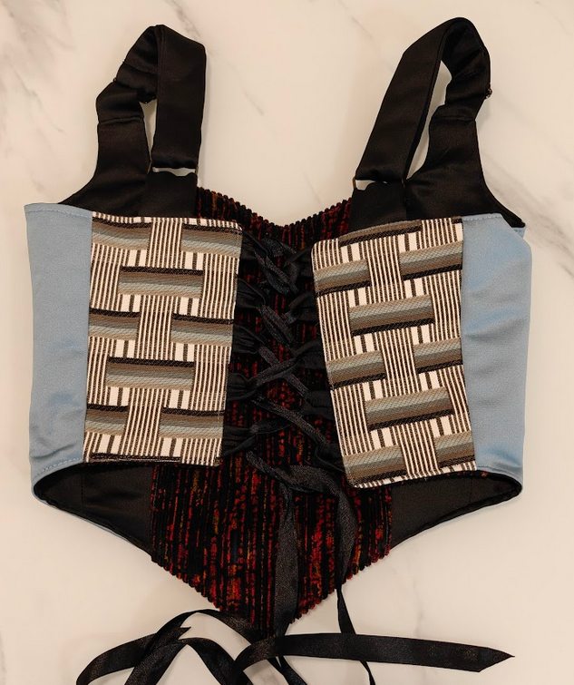 Blue & Dark Brown - Reversible Corset Top - Sample Sale - XS-S