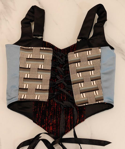 Blue & Dark Brown - Reversible Corset Top - Sample Sale - XS-S