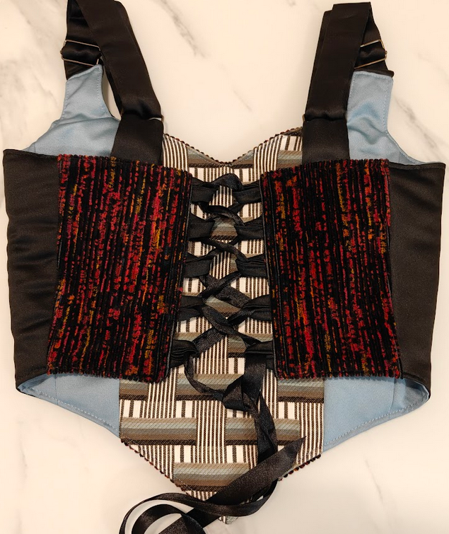 Blue & Dark Brown - Reversible Corset Top - Sample Sale - XS-S
