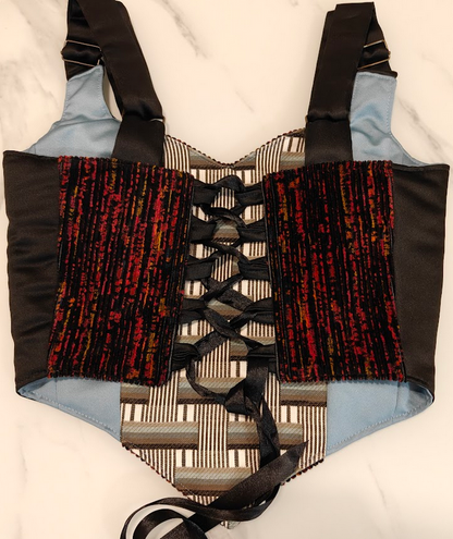 Blue & Dark Brown - Reversible Corset Top - Sample Sale - XS-S