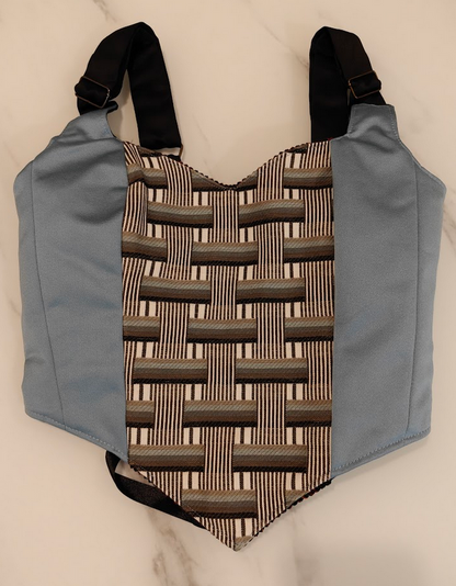 Blue & Dark Brown - Reversible Corset Top - Sample Sale - XS-S