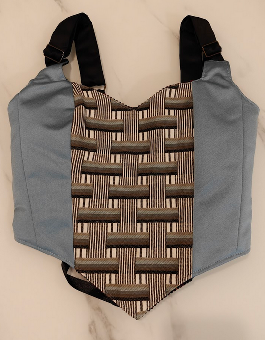 Blue & Dark Brown - Reversible Corset Top - Sample Sale - XS-S
