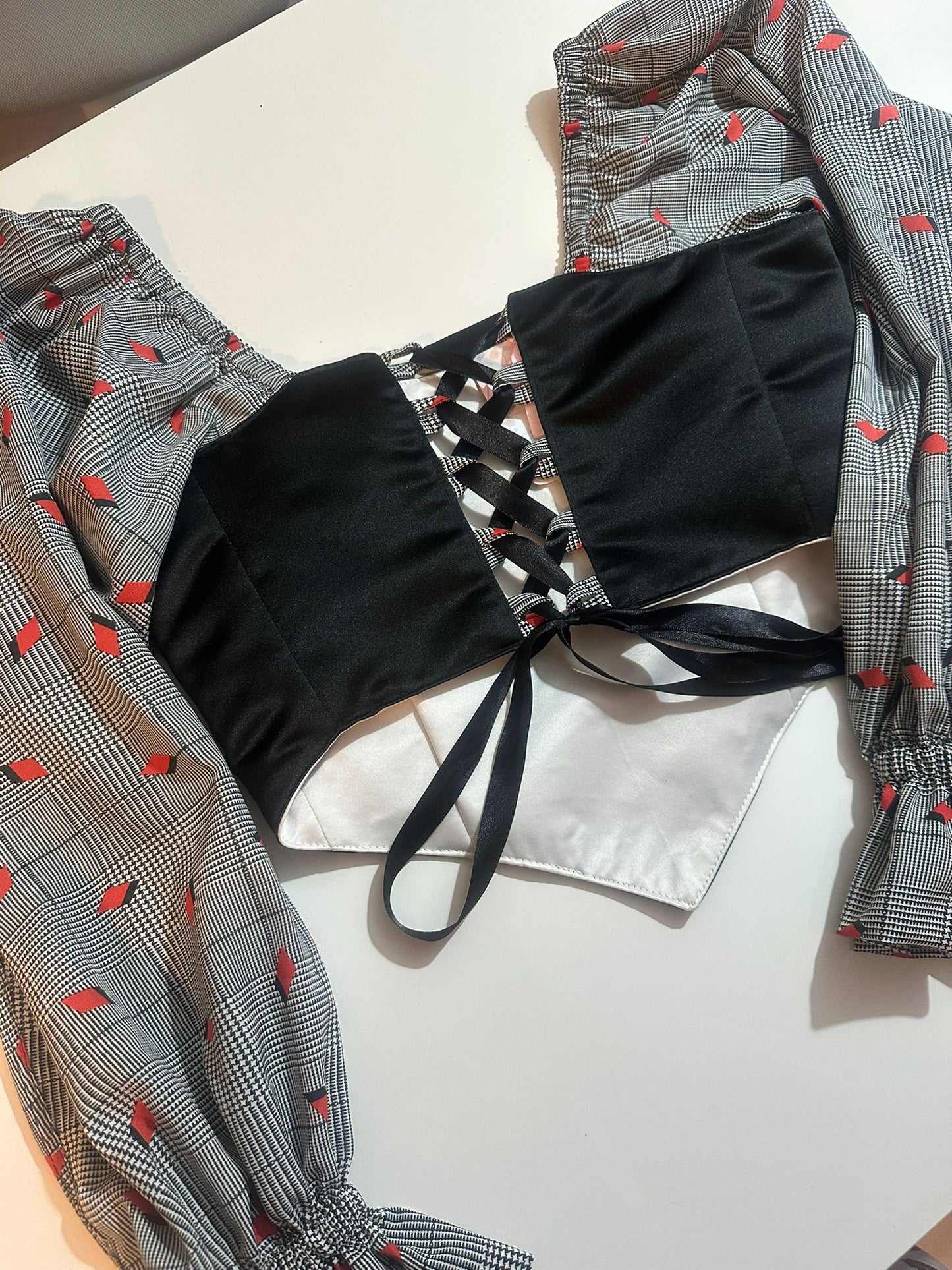 Black & White - Reversible Corset Top / Long Sleeves - Sample Sale - M-L
