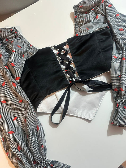 Black & White - Reversible Corset Top / Long Sleeves - Sample Sale - M-L