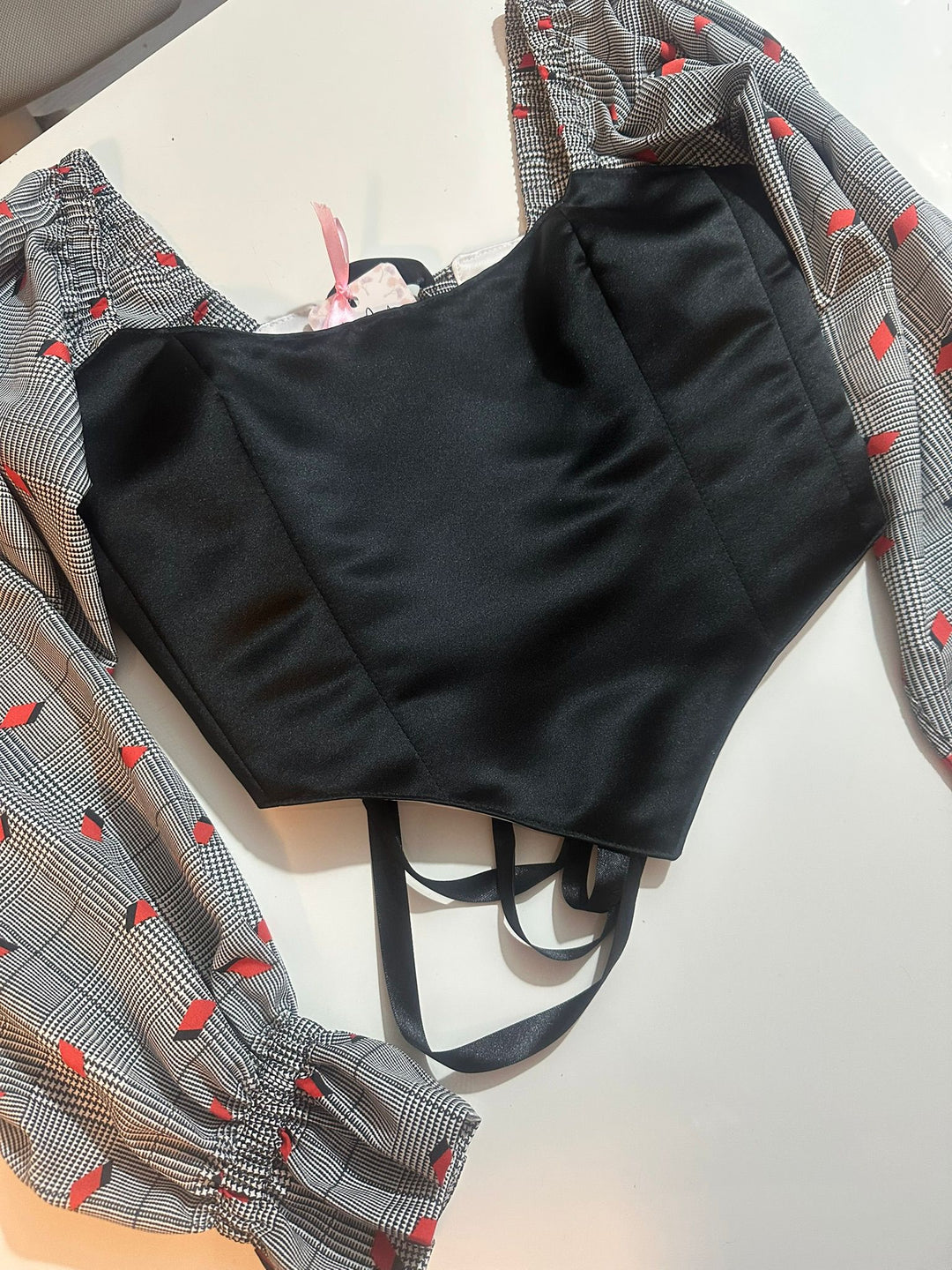 Black &amp; White - Reversible Corset Top / Long Sleeves - Sample Sale - M-L