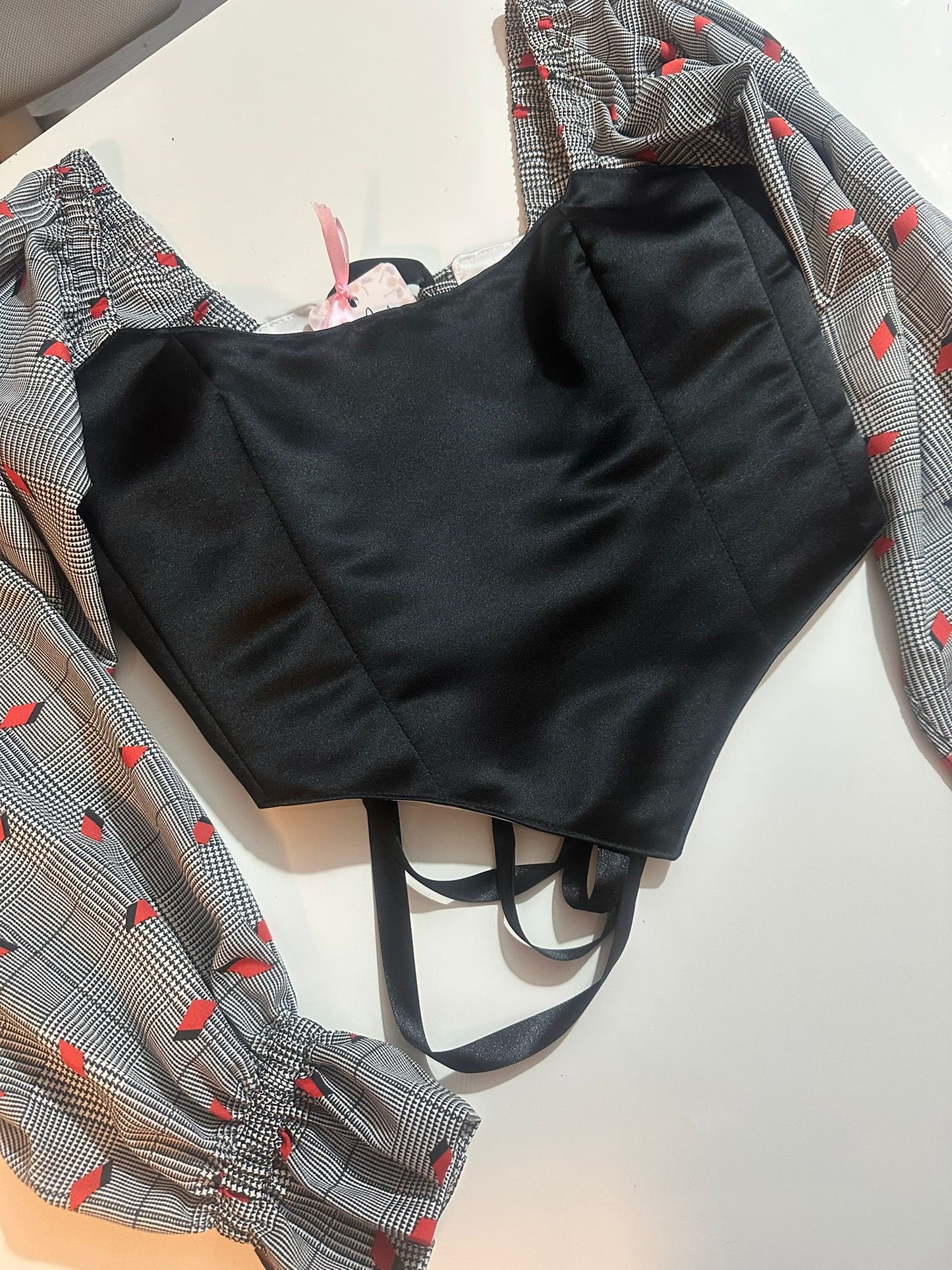 Black & White - Reversible Corset Top / Long Sleeves - Sample Sale - M-L