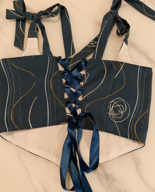 Dark Blue & White - Reversible Corset Top - Sample Sale - L-XL