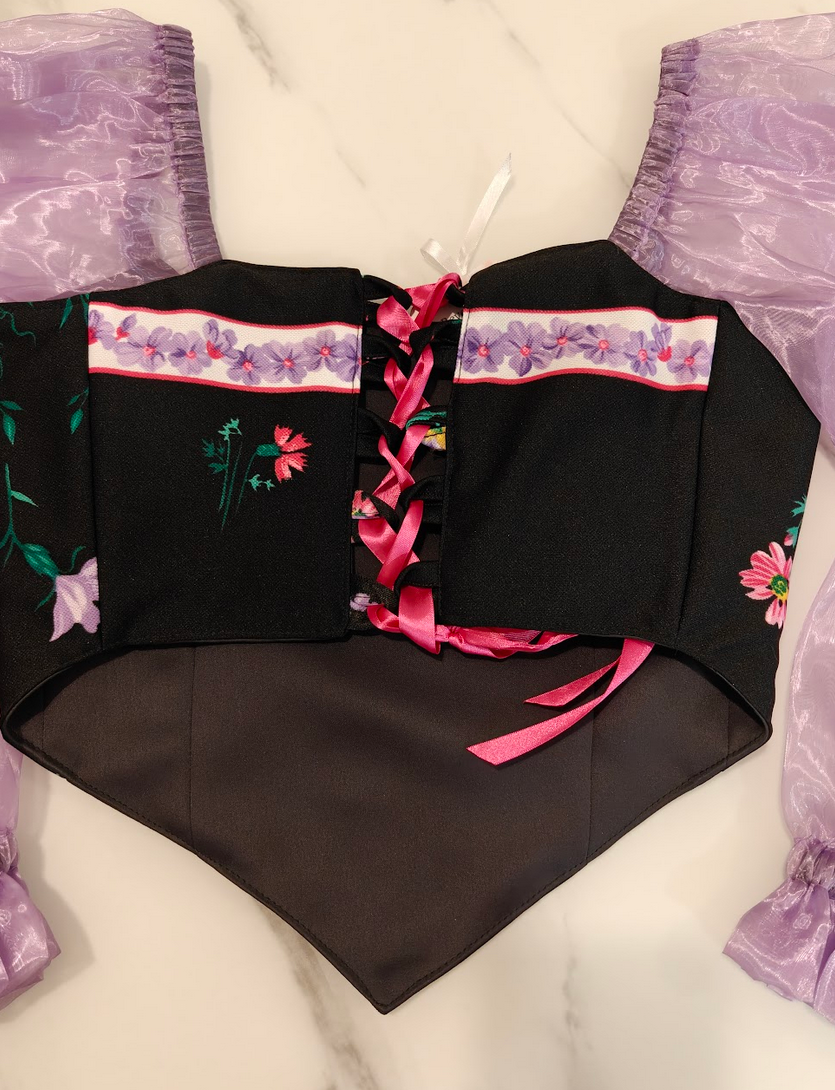 Black & Pink with sleeves - Reversible Corset Top - Sample Sale - M-L