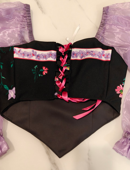 Black & Pink with sleeves - Reversible Corset Top - Sample Sale - M-L